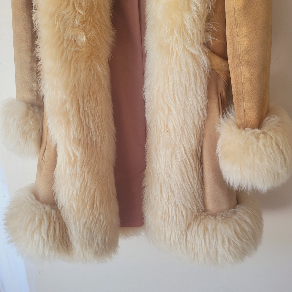 Vintage 70s lambskin fur trim Penny Lane Coat Medium - Picture 4 of 16